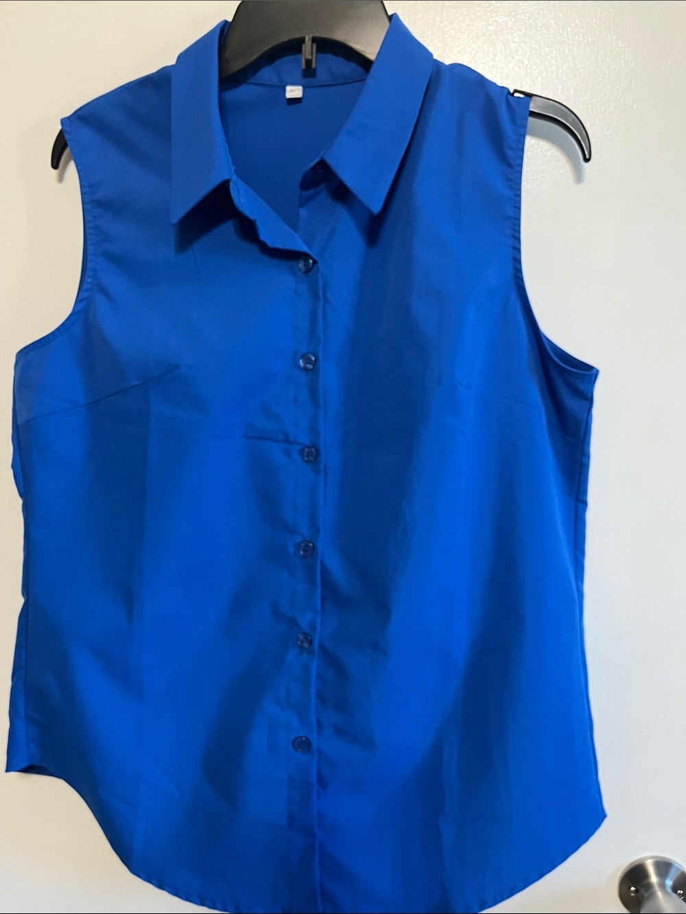 Sleeveless Button-Front Blouse - Royal Blue